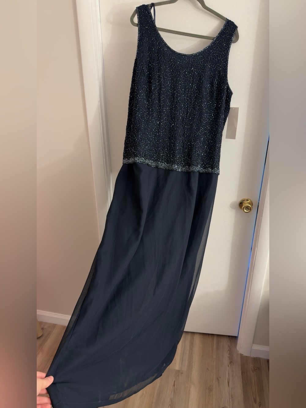 Black sequin maxi dress with silver glitter top and solid black bottom 20W NWT
